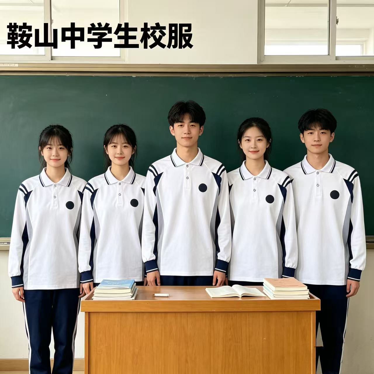 鞍山中学生白色长袖POLO衫校服