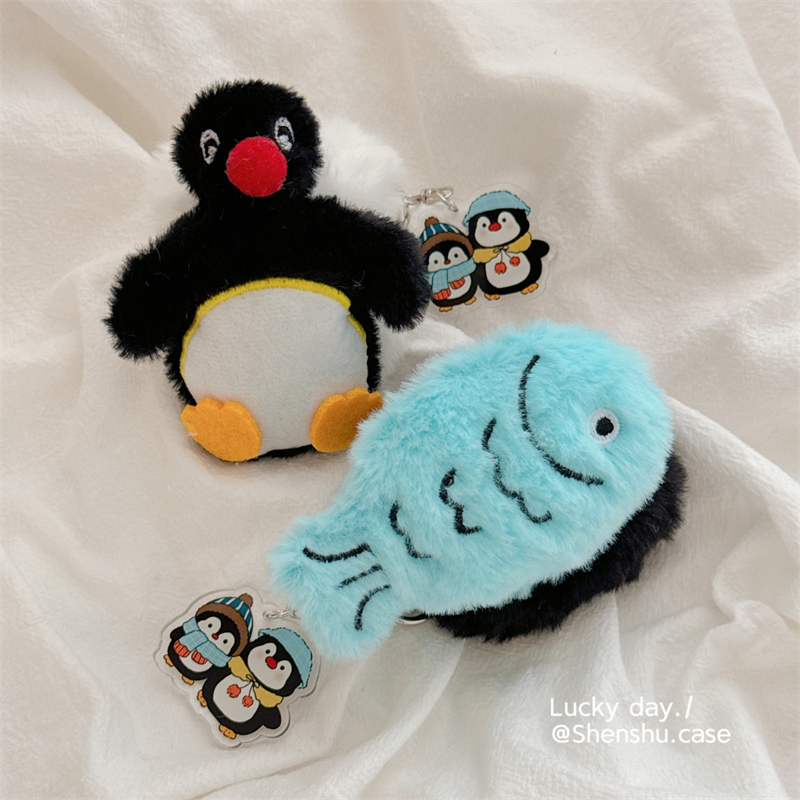 可爱毛绒企鹅小鱼仔适用苹果新4代airpods蓝牙无线耳机保护套airpods1/2/3硅胶软壳airpodspro三代女新款小众
