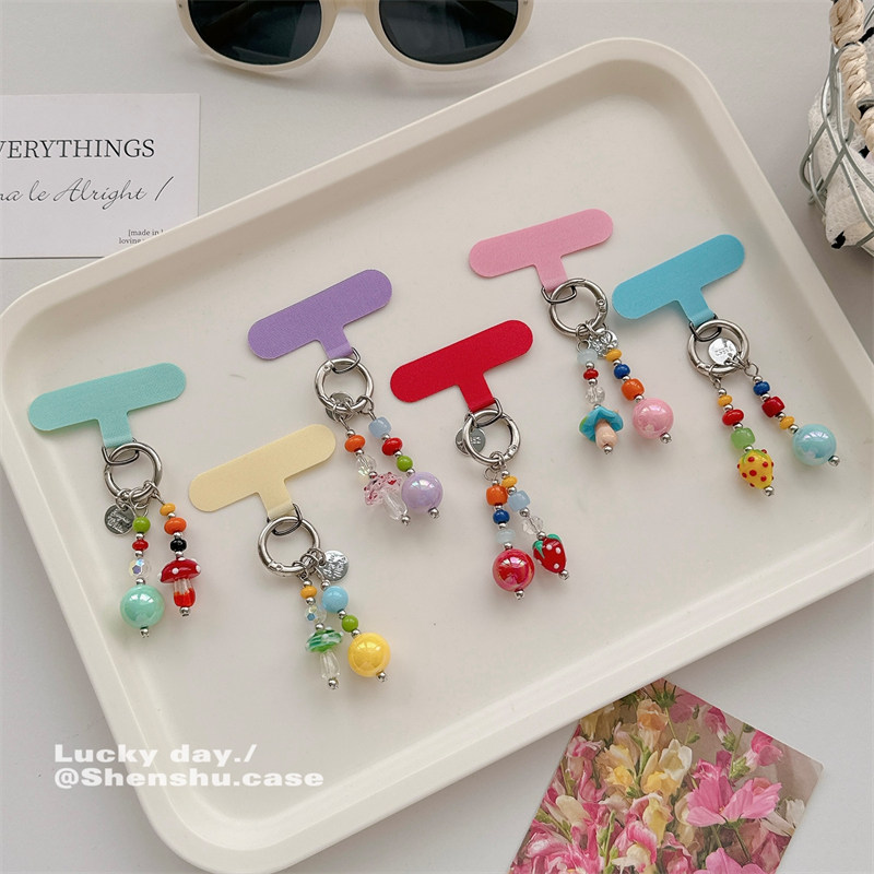ins彩色多巴胺蘑菇草莓圆珠手机链高颜值串珠挂链手腕带链条垫片手工diy包包钥匙扣耳机套手机壳挂件挂绳少女,3C数码配件,手机挂件/手机链,淘宝优惠券,粉丝福利购,淘宝优惠卷