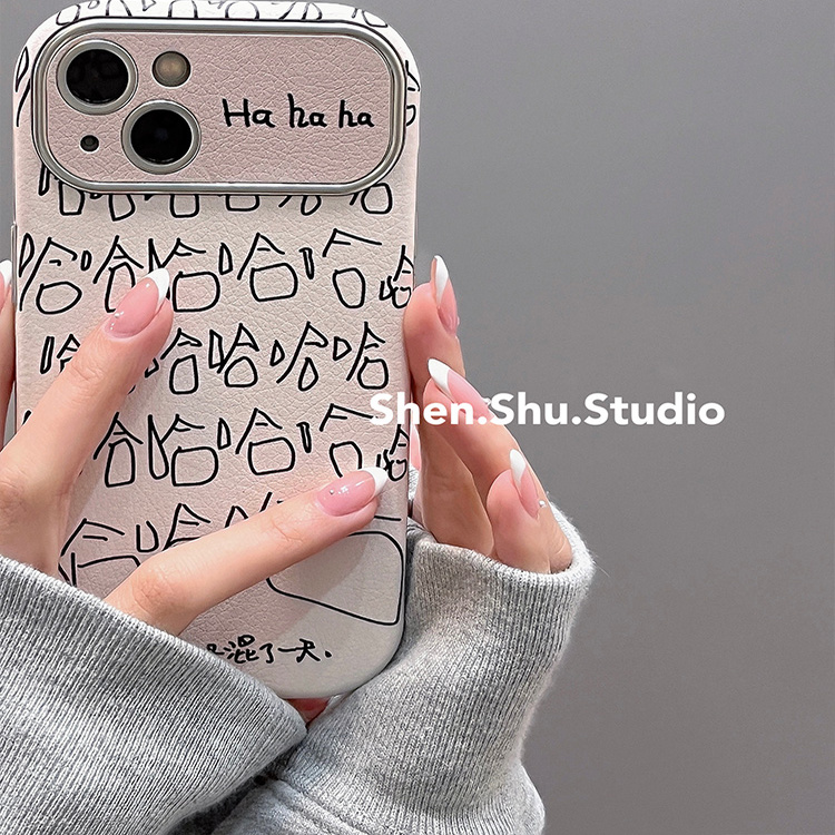 个性创意哈哈哈搞怪文字适用iphone15promax手机壳苹果14新款13pro皮质保护套12女11大视窗14pro镜头全包软壳