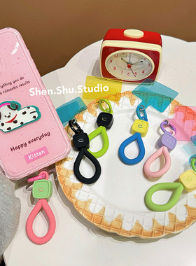 立体彩色硅胶卡通笑脸手机挂绳CCD相机链条日韩可爱便携手腕带挂链挂件防丢神器女款适用通用苹果华为手机壳