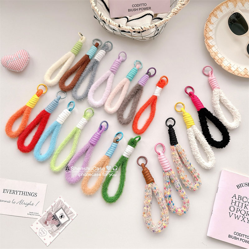 超好看独特手机挂绳糖果色毛绒手绳冬季挂手腕防丢挂件女高端简约短款腕带钥匙扣相机包包耳机u盘挂饰垫片壳