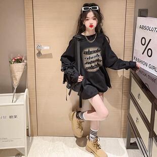 安阳童装女童假两件卫衣春秋装2025秋装新款上衣中大童时髦潮酷百