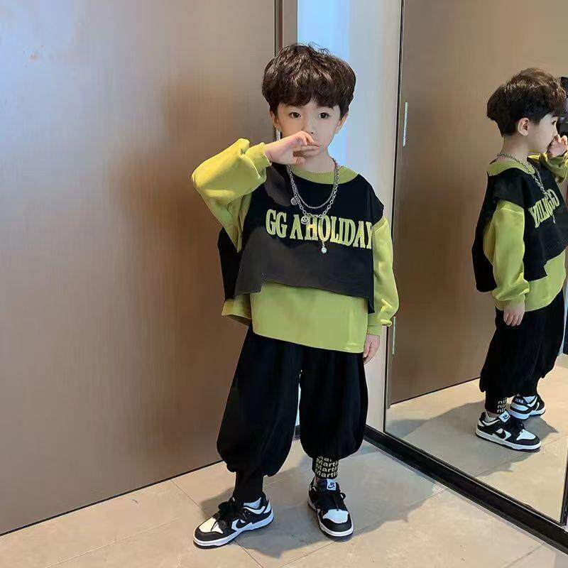 安阳童装男童套装2024春秋新款宝宝卫衣马甲三件套洋气儿童百搭时