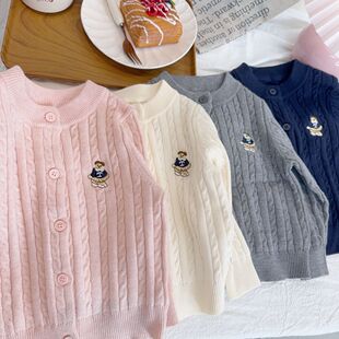 安阳童装女童毛衣外套2025新款儿童秋装小熊刺绣针织开衫男童宝宝