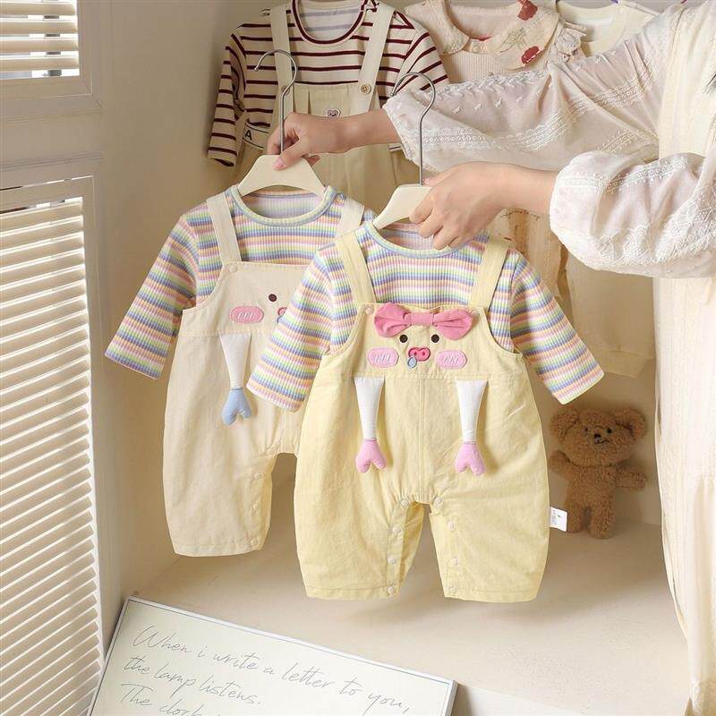 安阳童装婴儿宝宝春秋衣服洋气2025新款宝宝卡通背带裤超萌两件套