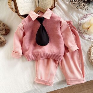 安阳童装男童秋装套装2026新款春秋季儿童洋气韩版毛衣马甲三件套