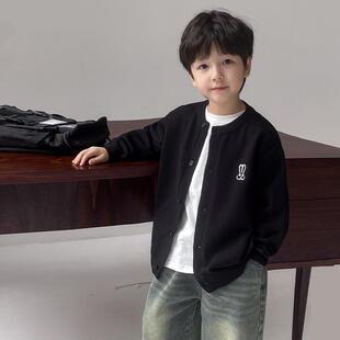 安阳童装男童黑色针织衫春装新款韩系宝宝毛衣洋气童装儿童开衫外