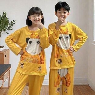 安阳童装2026儿童爆款抽象大胆龙图睡衣皇帝龙袍套装长袖搞笑休闲