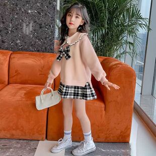 安阳童装新款女童加绒保暖卫衣POLO花边荷叶领蝴蝶结女孩休闲上衣