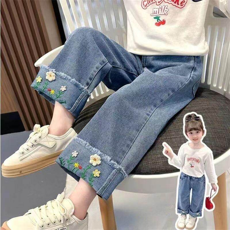安阳童装女童牛仔长裤2026春秋新款中小童韩版时髦儿童宽松洋气直