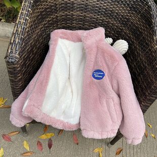 安阳童装女童棉衣男宝宝加绒冬款毛毛衣2025年新款加绒加厚儿童兔