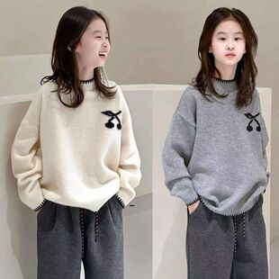 安阳童装女童冬装毛衣新款儿童加厚套头针织衫宝宝圆领打底衫简约