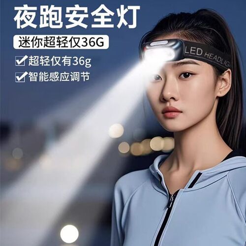 联能德国夜跑安全灯户外跑步随身头灯可充电强光感应头戴式手电a8