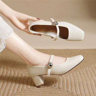 新款 莆田法式 鞋 玛丽珍方头漆皮粗跟7cm单鞋 仙女风女a9 复古高跟鞋