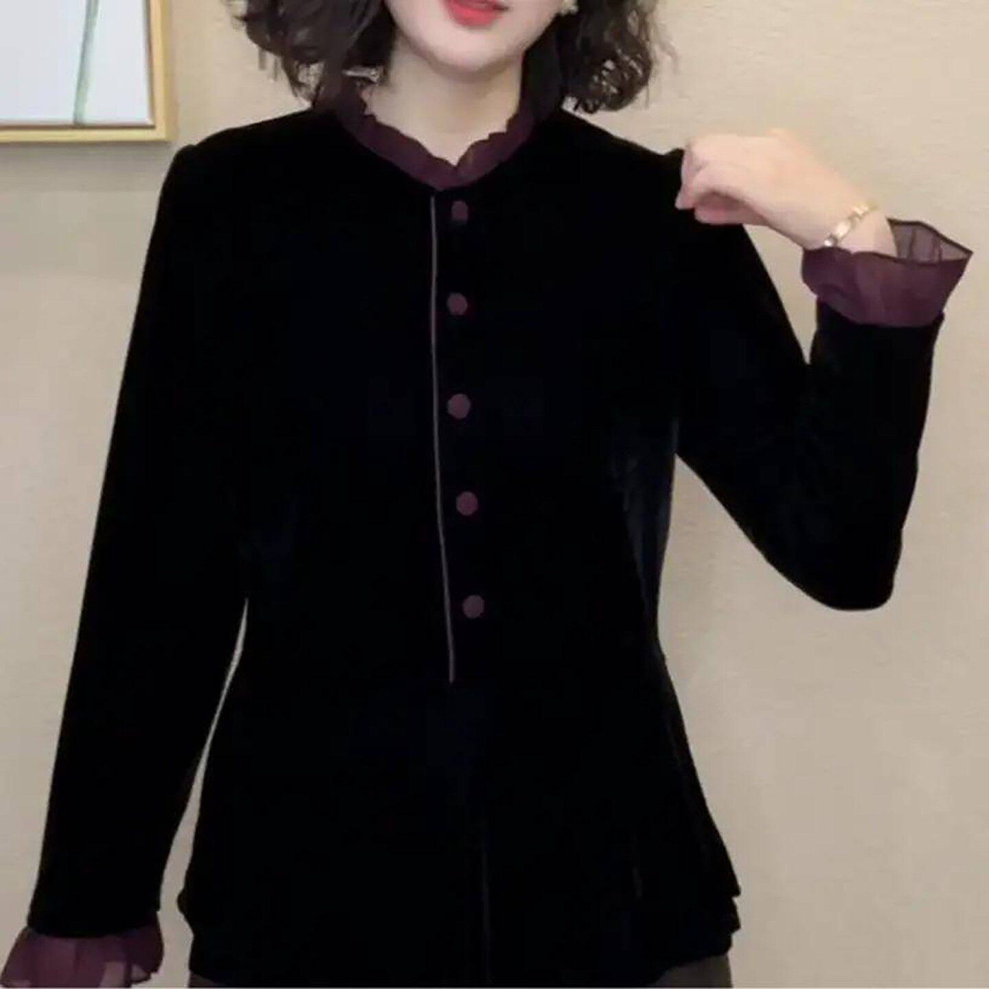 聚光点亮女装荷叶边长袖2026秋季新款衬衫女士上衣洋气减龄打底a1