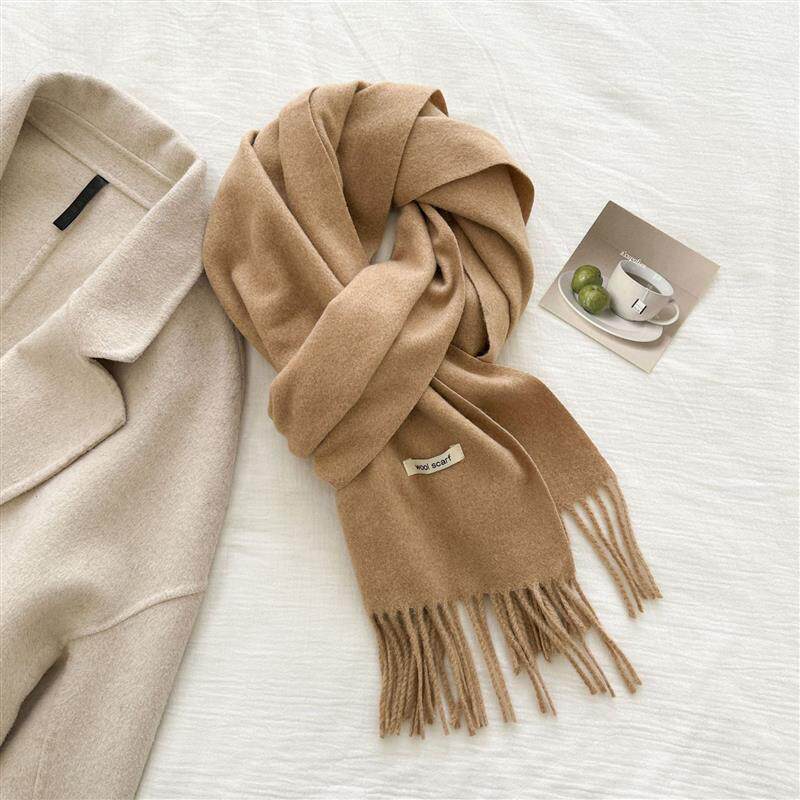 跨境韩版单色羊毛宽版流苏围巾女秋冬季保暖高级感外搭情侣款围脖