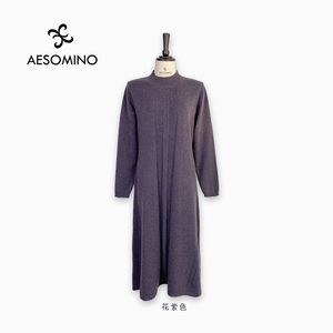 AESOMINO/衣莎美诺春秋针织连衣裙花紫色Y478C8828
