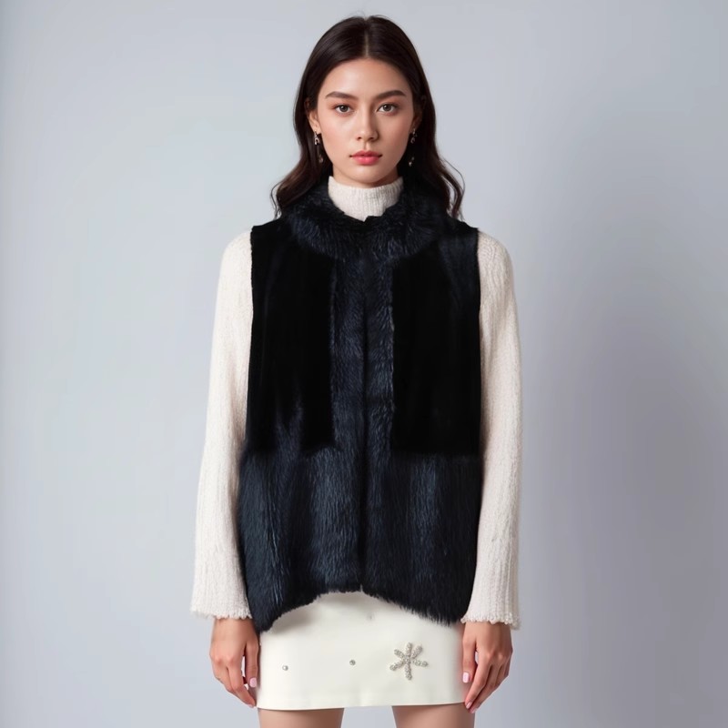 衣莎美诺高货水貂裘皮无袖上衣