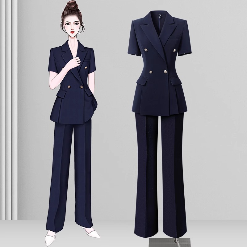 职业西装套装女夏短袖气质修身收腰显瘦售楼部4S店工作服通勤正装