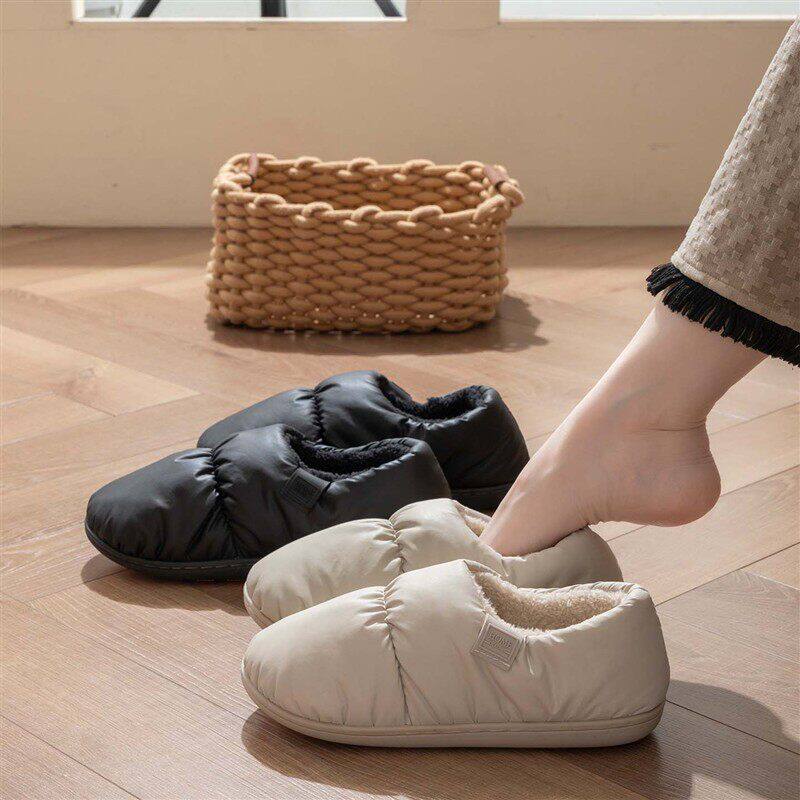芸菲汇拖鞋专卖秋冬加绒羽绒布棉鞋女防滑防水保暖鞋男加厚包跟a9