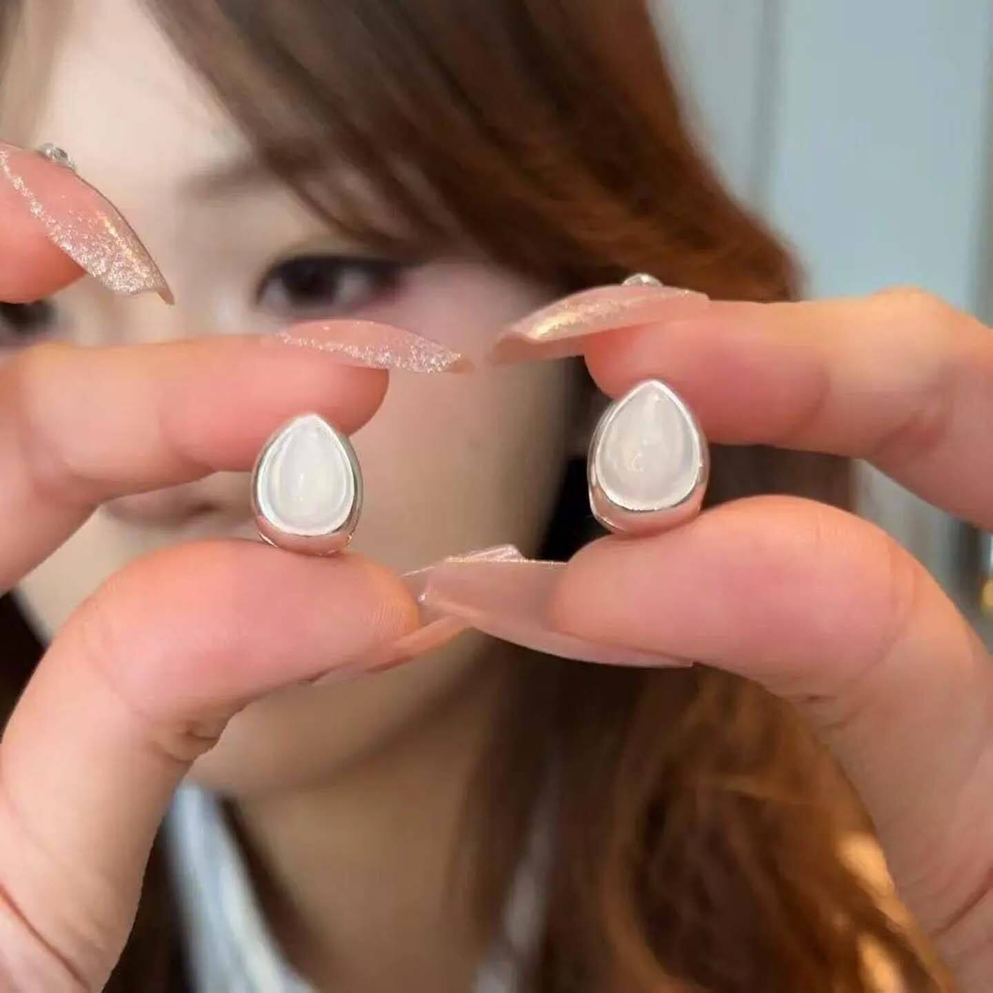 名佳怡双面水滴贝母耳钉轻奢小众百搭耳饰女款猫眼石简约时尚耳a4