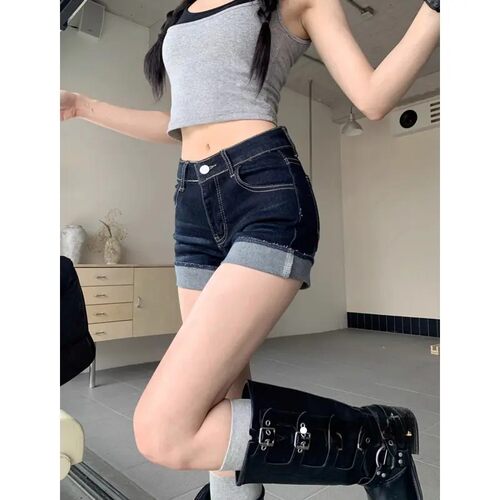 子诺【现货】美式辣妹低腰性感超短裤牛仔裤女夏季设计感卷边短a6