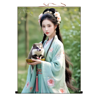 东北五大仙家刺猬画像挂画白娘娘家用供奉堂口客厅卧室装饰卷轴画