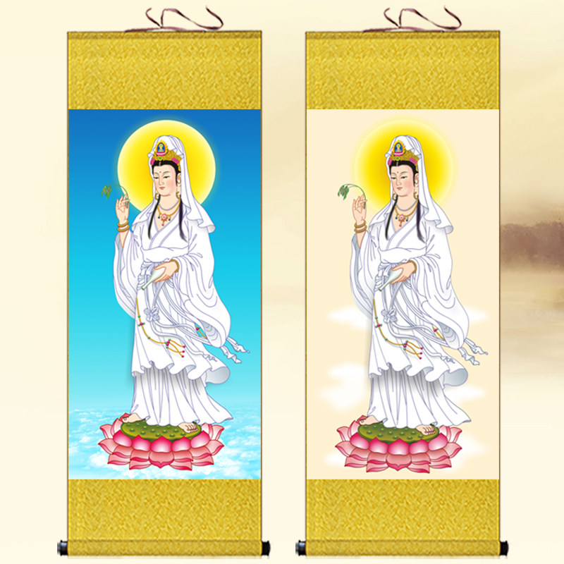 南海白衣观音画像挂画 家用佛像结缘装饰画 观世音菩萨卷轴画定制