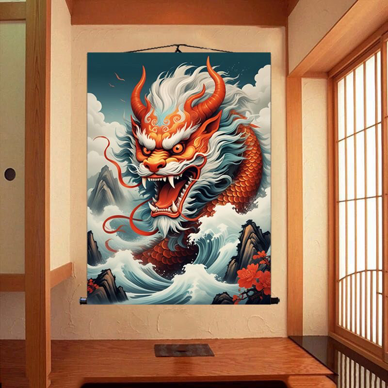 龙图挂画中国龙玄关装饰镇宅吉祥腾龙壁画国潮餐厅客厅招财卷轴画