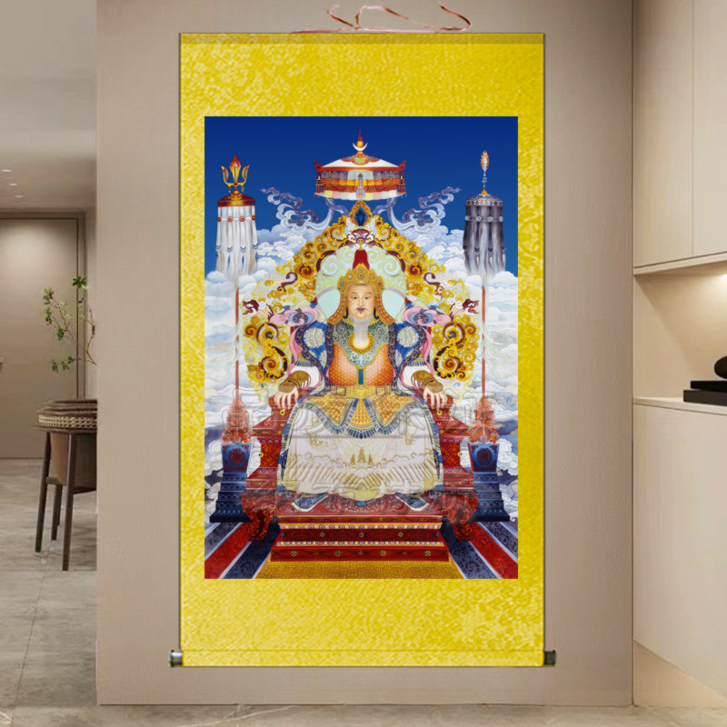 元朝皇帝元太祖画像成吉思汗挂画家用客厅装饰画铁木真丝绸卷轴画
