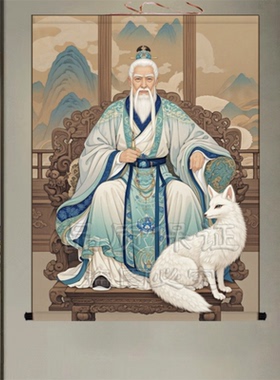 九尾狐真身卷轴画胡三太爷画像挂画胡三太奶神像堂口供奉装饰画