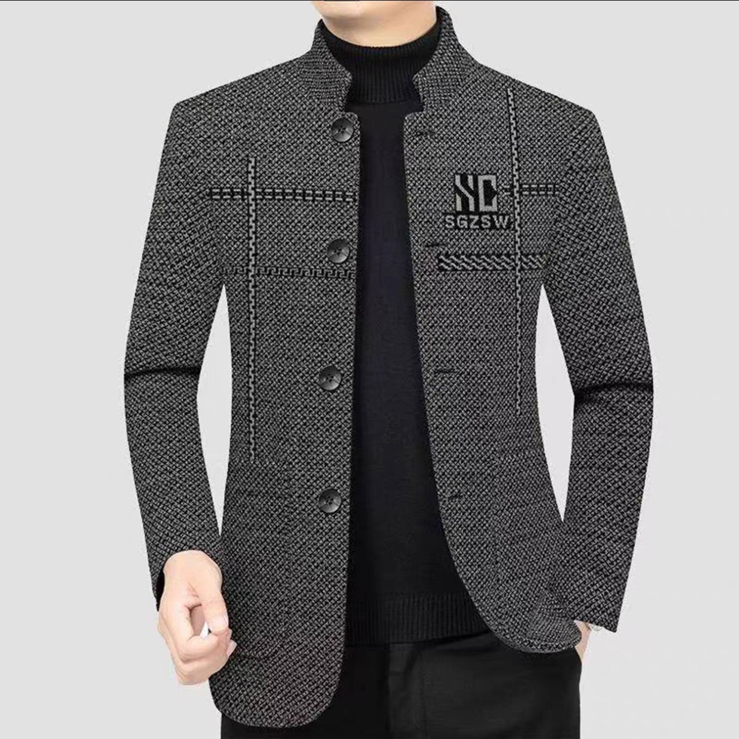 昝品轻奢男装甄选店秋冬季毛呢中山服装男士高档西装外套休闲a80