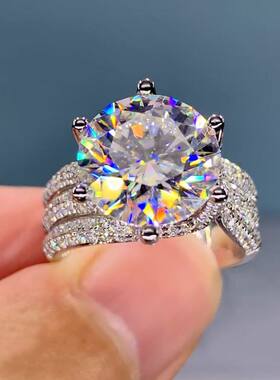 凯丽三世情缘戒指5克拉仿真莫桑石钻戒六爪豪华群镶满钻女士婚a3