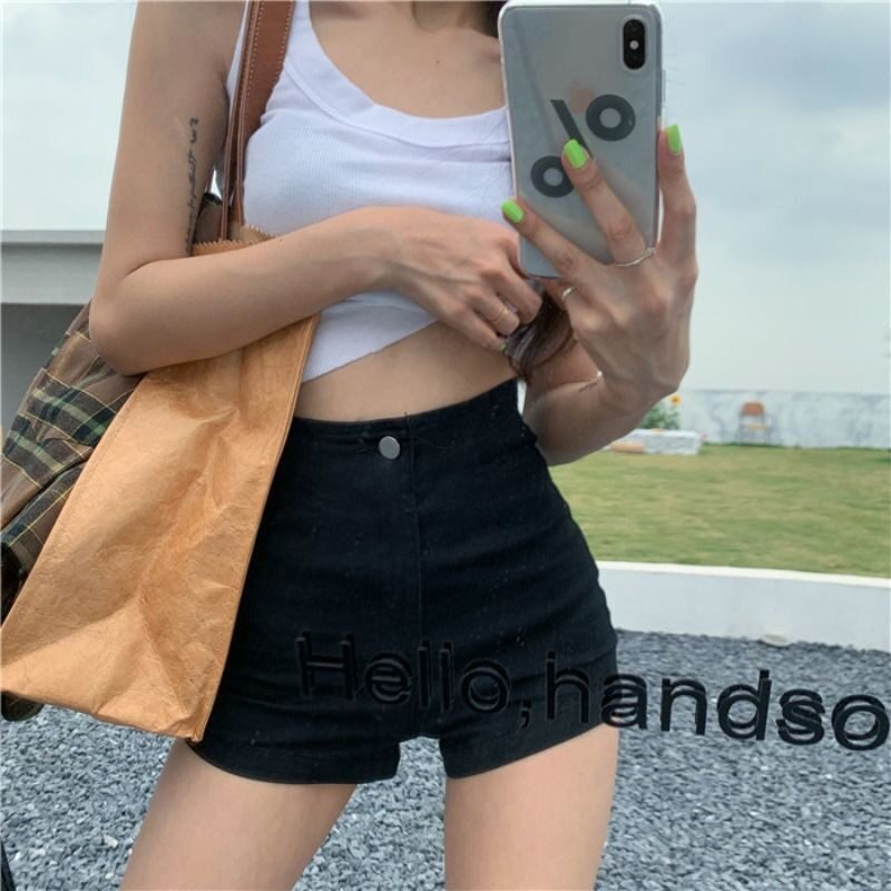 牛仔短裤女2022夏季新款韩版学生宽松百搭黑色高腰弹力修身热裤子