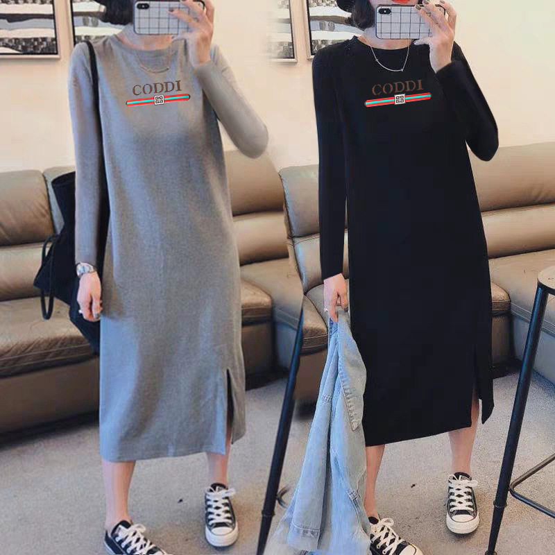 初秋法式2022新款时尚长款体恤连衣裙女装秋装女神范气质过膝裙潮