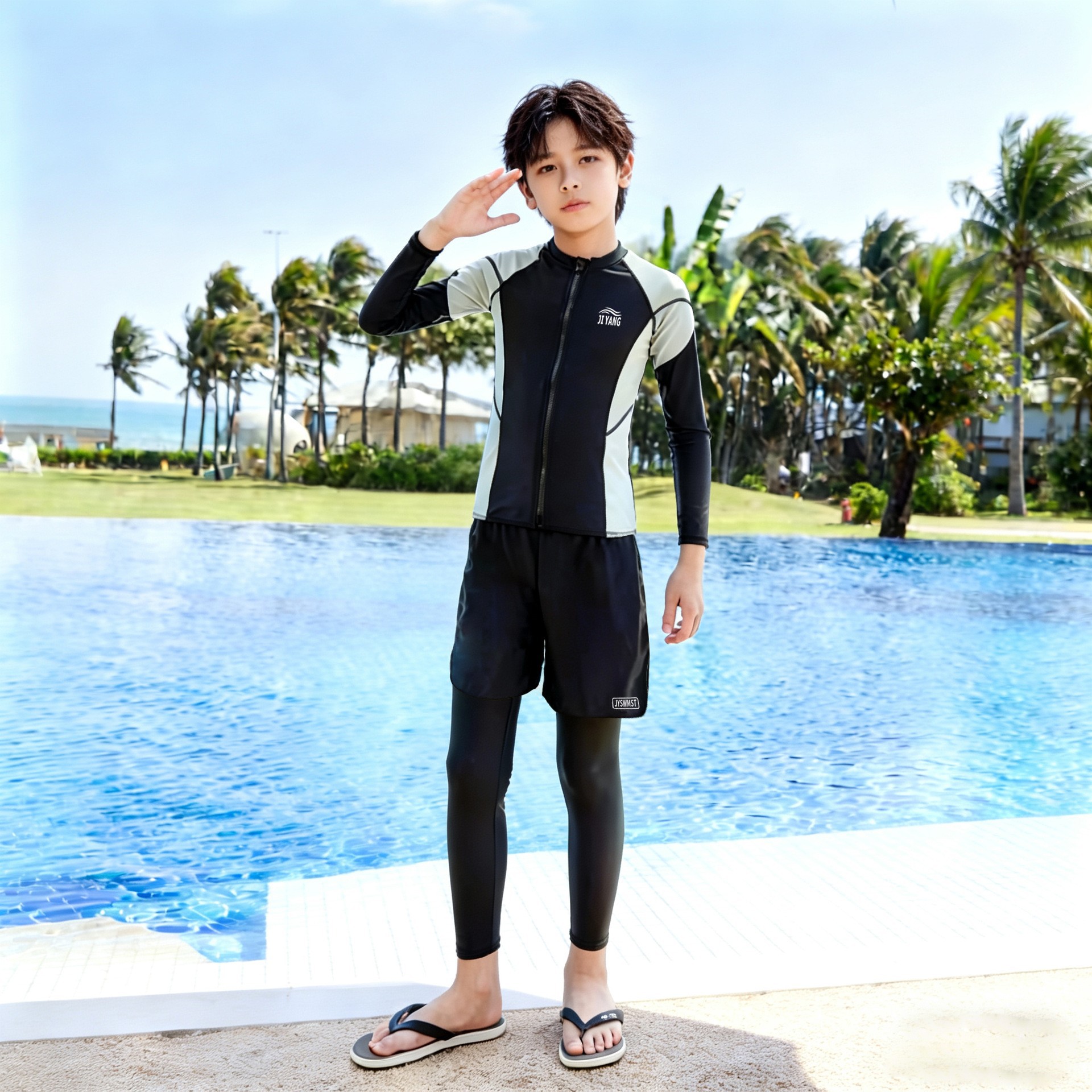 儿童泳衣男童长袖防晒速干游泳套装男童宝宝潜水服亲子冲浪服