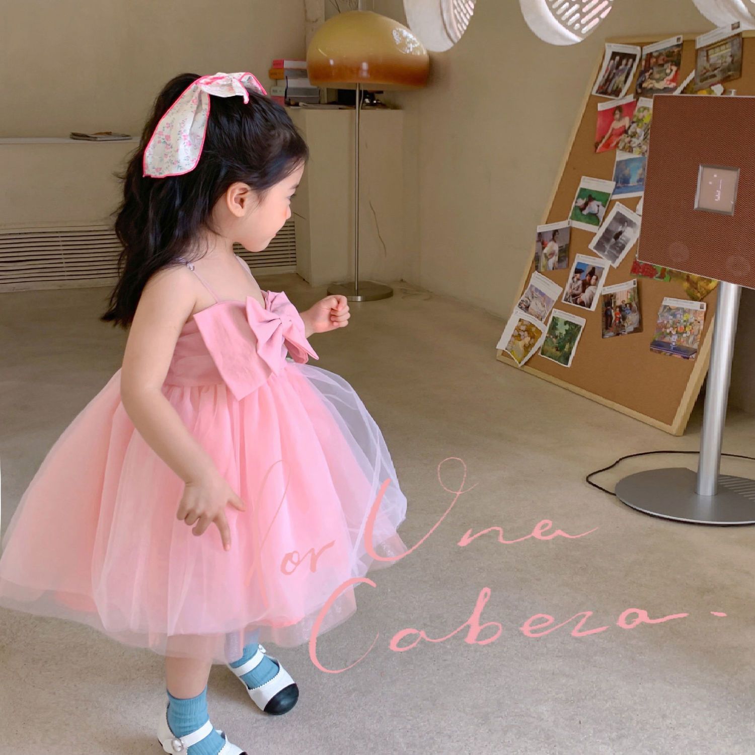 2026款夏女童粉色大蝴蝶结吊带纱裙网纱公主裙生日拍照甜美短礼服