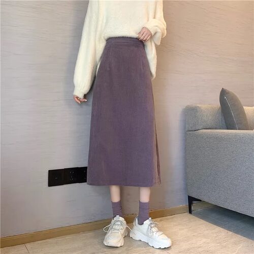 半身裙女高腰2025秋冬灯芯绒新款中长款气质显瘦黑色a字大摆