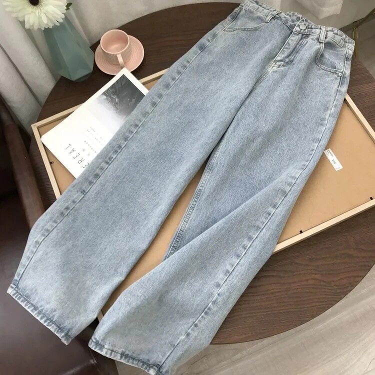 直筒牛仔裤女高腰学生韩版宽松显瘦阔腿裤复古拖地老爹长裤子