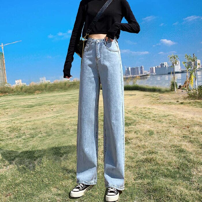 阔腿牛仔裤女学生韩版夏季新款宽松显瘦高腰窄版垂感拖地裤子女
