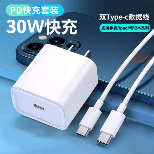 双头type-c数据线适用于ipad平板笔记本pd30w快充充电器套装
