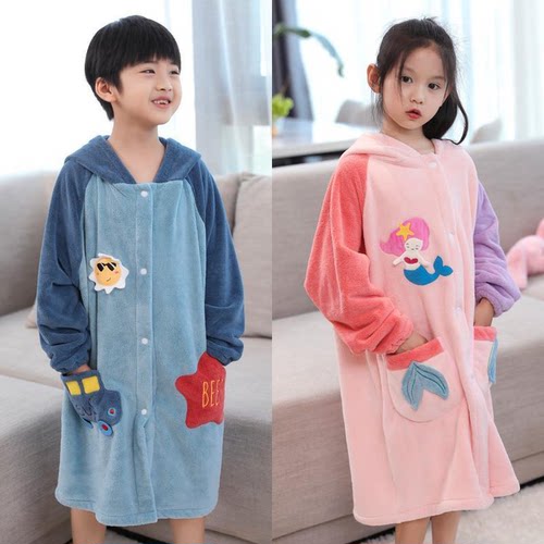 加厚可穿儿童浴袍秋冬季斗篷浴巾