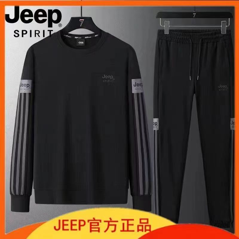 JEEP吉普卫衣男套装休闲运动服套装男春秋款2024新款纯棉圆领卫衣