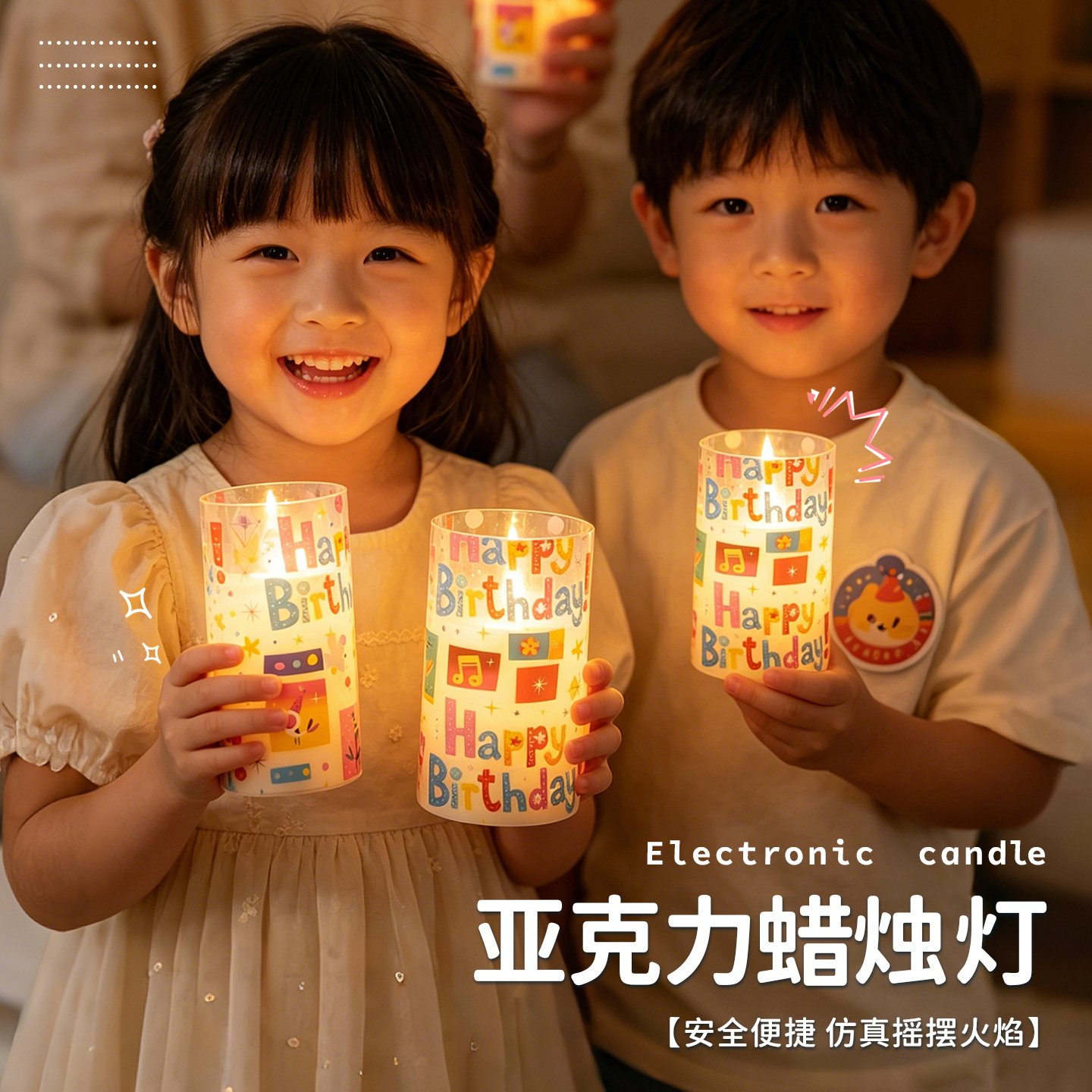 新款卡通派对图案LED电子蜡烛灯儿童生日氛围装饰灯创意房间布置