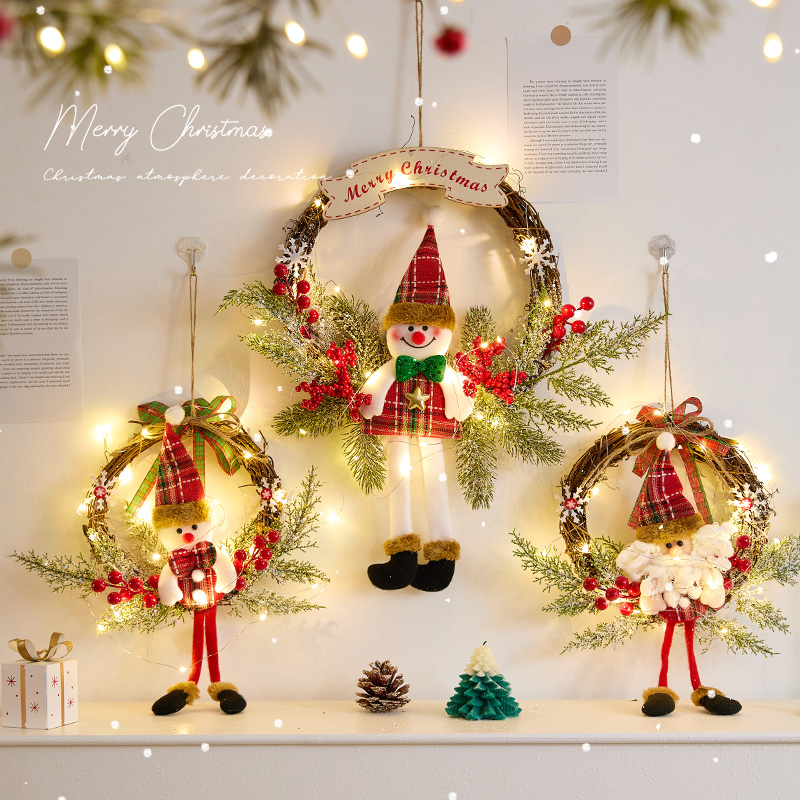 圣诞节装饰品发光挂件藤条圣诞花环门挂道具墙面场景布置装扮摆件