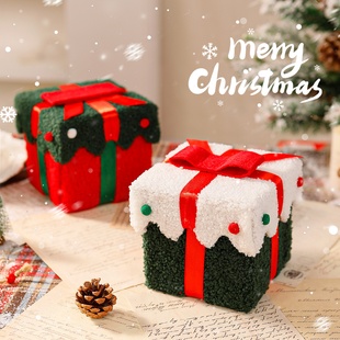 圣诞节装 扮道具 饰品圣诞白绿毛绒礼盒商场店铺节日活动场景布置装