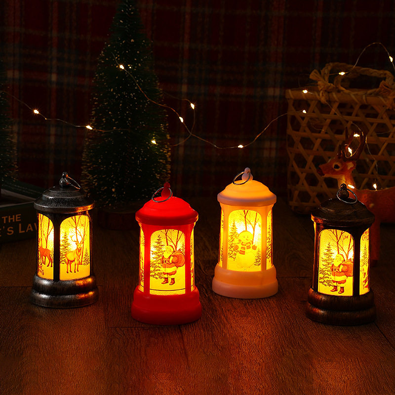 跨境圣诞装饰复古邮筒小风灯led圣诞小夜灯圣诞礼品摆件橱窗配饰