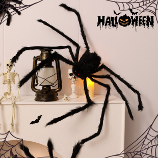 万圣节装 饰品毛绒蜘蛛摆件主题活动派对背景氛围场景布置挂饰道具