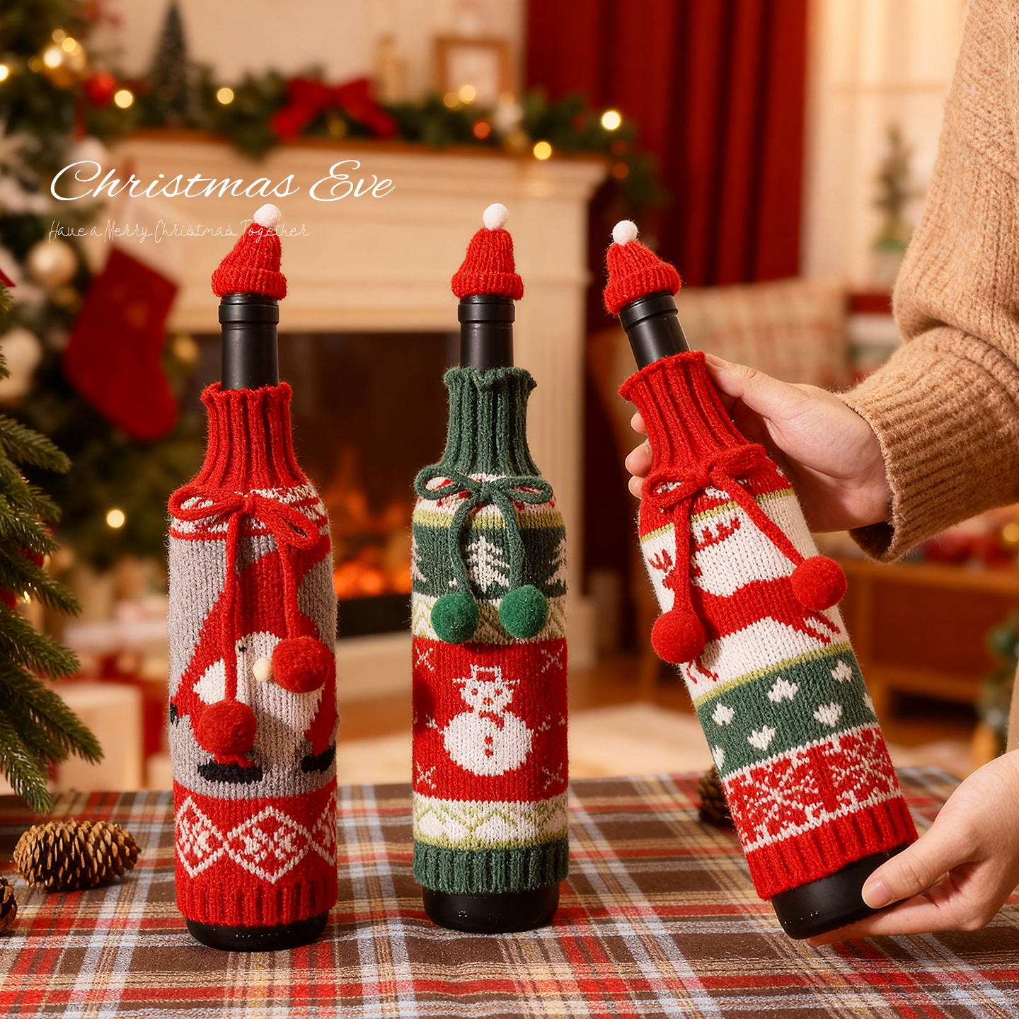 圣诞节装饰品圣诞酒瓶套摆件酒店节日活动装饰布置氛围营造小道具